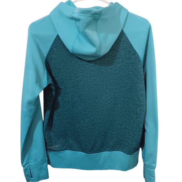 NIKE Women's Therma Fit Hoodie Medium Turquoise Blue Kangaroo Pocket Sweatshirt - Picture 7 of 7